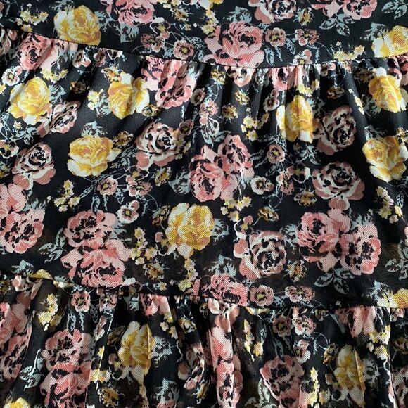 Maurices Black Ditsy Floral mesh Ruffle Hem Knee-length Dress - Picture 10 of 11
